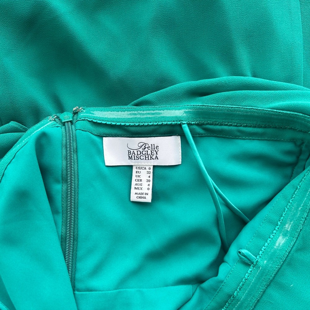 Belle Badgley Mischka Gown Women  0 Teal Green Ruffle Off Shoulder Maxi Dress - Picture 2 of 9